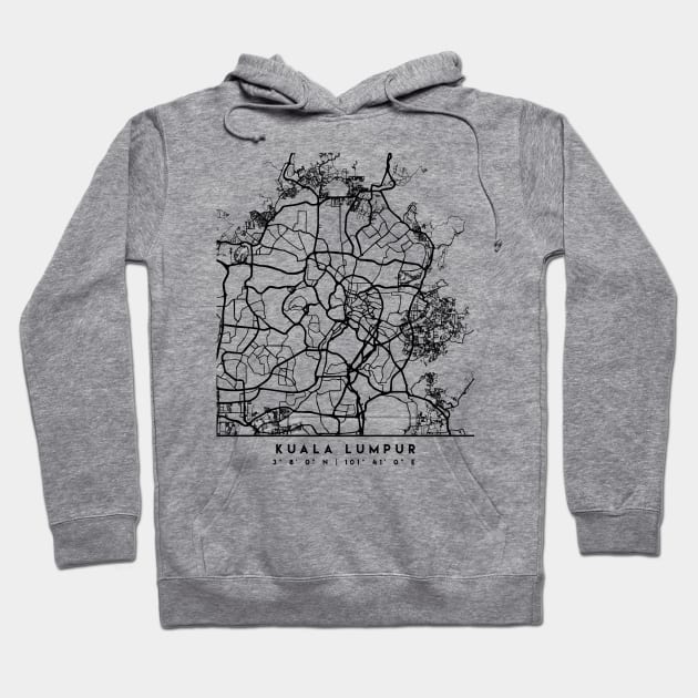 KUALA LUMPUR MALAYSIA BLACK CITY STREET MAP ART Hoodie by deificusArt